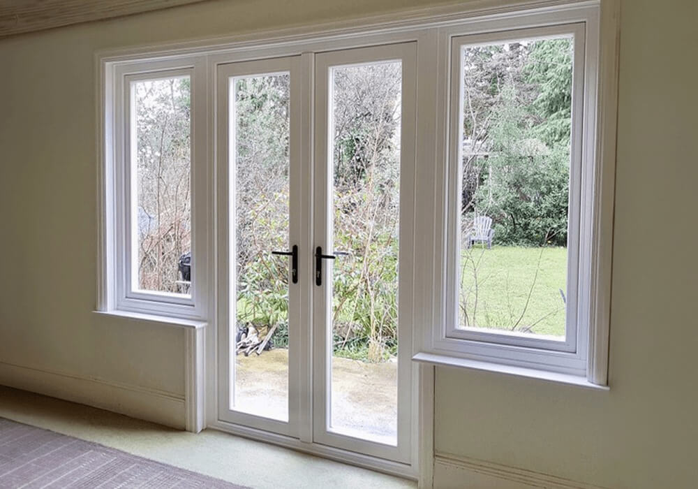 white upvc french doors